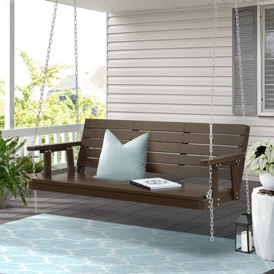 Porch Swing Chair with Chain Outdoor Furniture 3 Seater Bench Wooden Brown - Furniture > Outdoor - Bedzy Australia