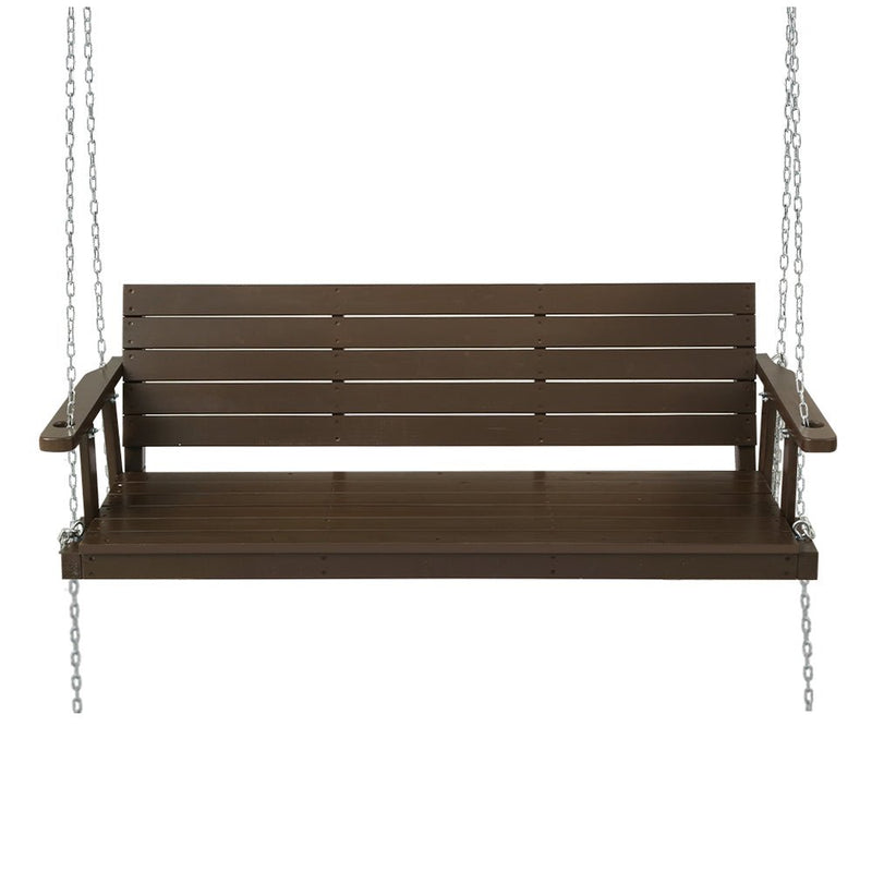 Porch Swing Chair with Chain Outdoor Furniture 3 Seater Bench Wooden Brown - Furniture > Outdoor - Bedzy Australia