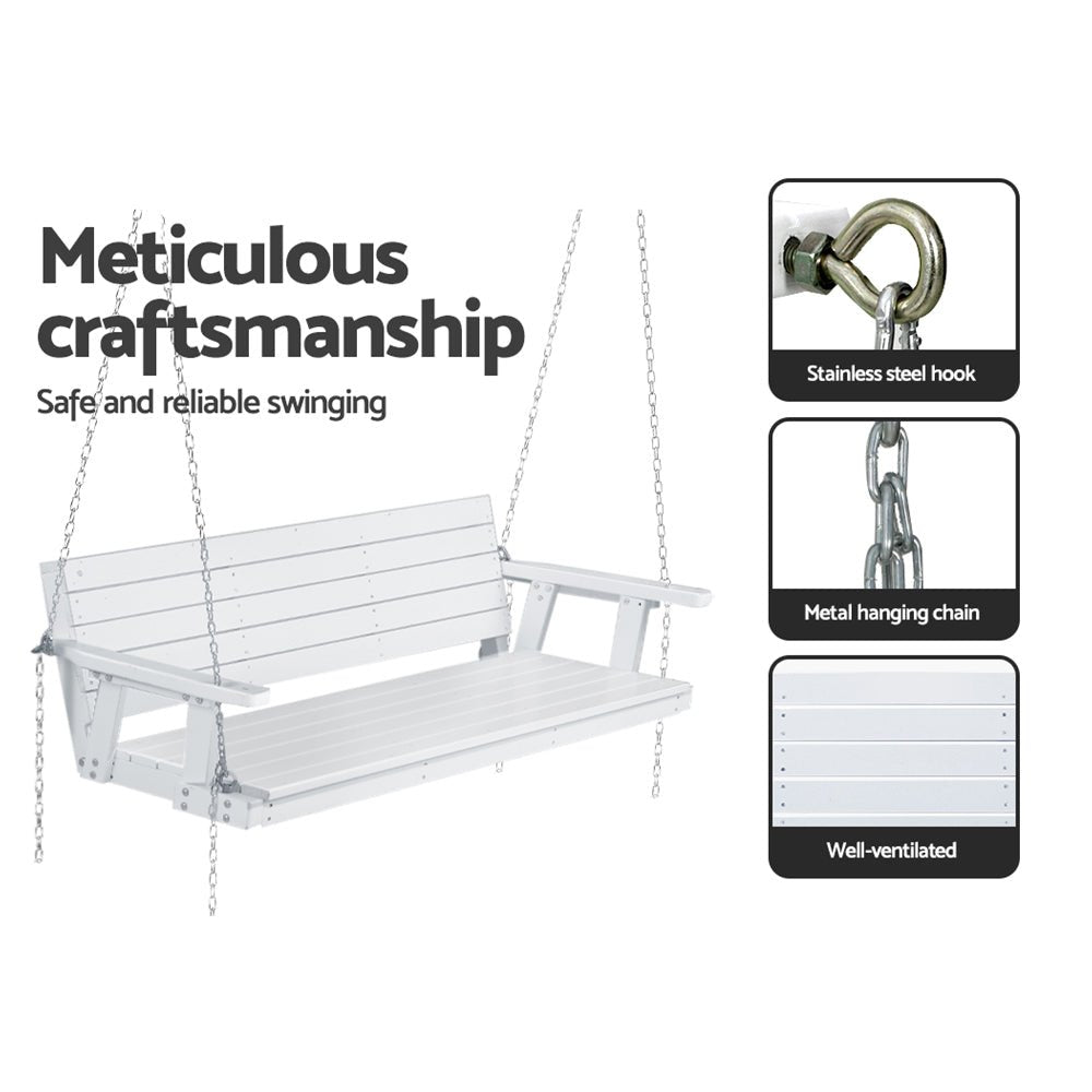 Porch Swing Chair with Chain Outdoor Furniture 3 Seater Bench Wooden White - Furniture > Outdoor - Bedzy Australia