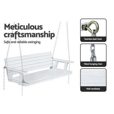 Porch Swing Chair with Chain Outdoor Furniture 3 Seater Bench Wooden White - Furniture > Outdoor - Bedzy Australia