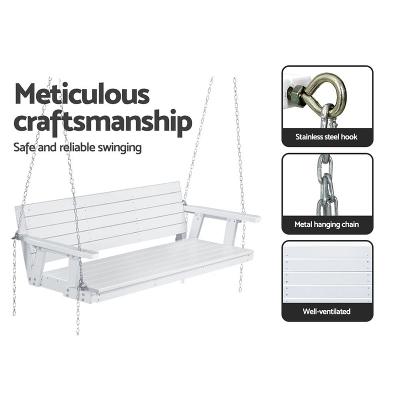 Porch Swing Chair with Chain Outdoor Furniture 3 Seater Bench Wooden White - Furniture > Outdoor - Bedzy Australia