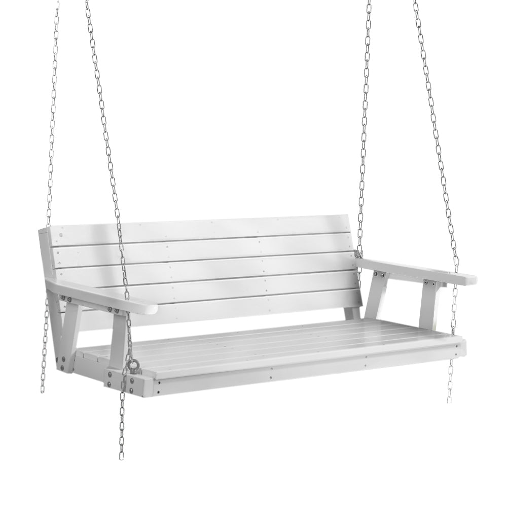 Porch Swing Chair with Chain Outdoor Furniture 3 Seater Bench Wooden White - Furniture > Outdoor - Bedzy Australia