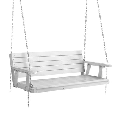 Porch Swing Chair with Chain Outdoor Furniture 3 Seater Bench Wooden White - Furniture > Outdoor - Bedzy Australia