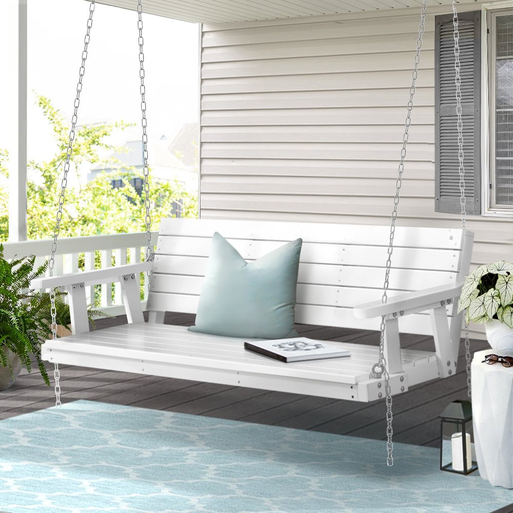 Porch Swing Chair with Chain Outdoor Furniture 3 Seater Bench Wooden White - Furniture > Outdoor - Bedzy Australia