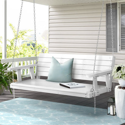 Porch Swing Chair with Chain Outdoor Furniture 3 Seater Bench Wooden White - Furniture > Outdoor - Bedzy Australia