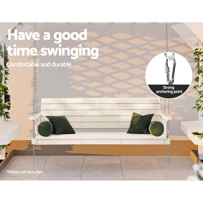 Porch Swing Chair with Chain Outdoor Furniture 3 Seater Bench Wooden White - Furniture > Outdoor - Bedzy Australia