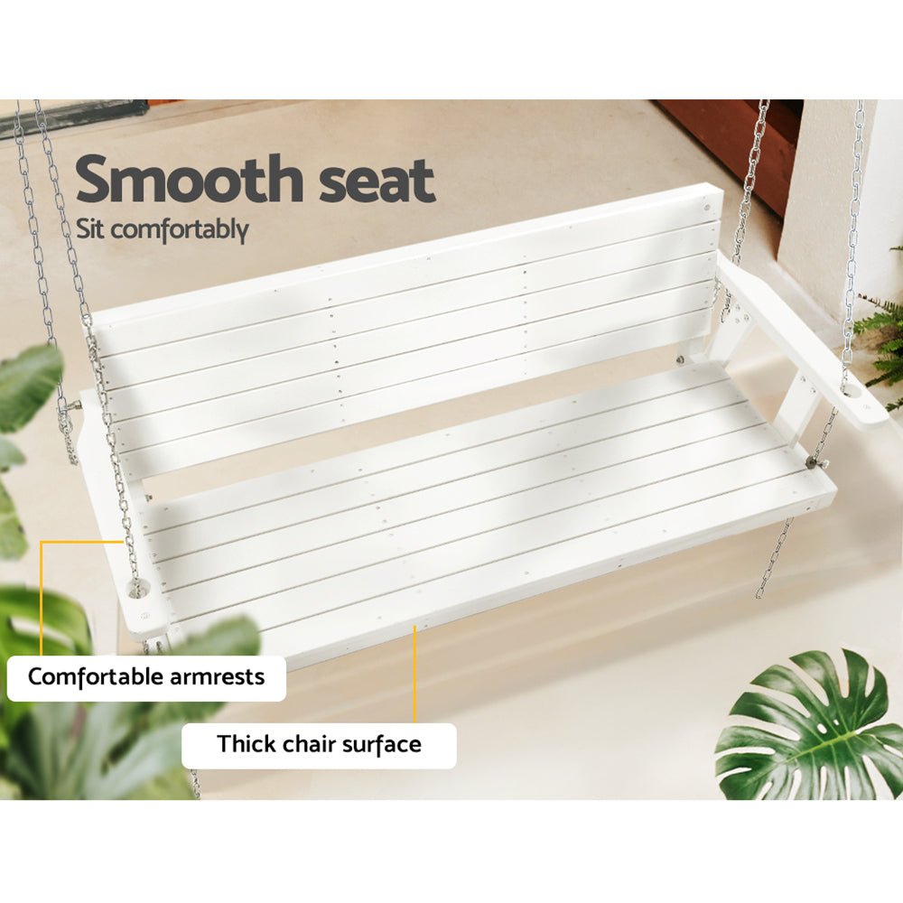 Porch Swing Chair with Chain Outdoor Furniture 3 Seater Bench Wooden White - Furniture > Outdoor - Bedzy Australia