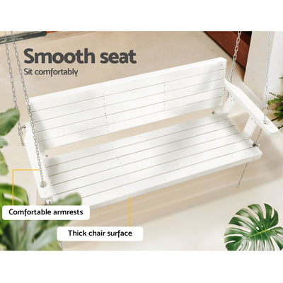 Porch Swing Chair with Chain Outdoor Furniture 3 Seater Bench Wooden White - Furniture > Outdoor - Bedzy Australia