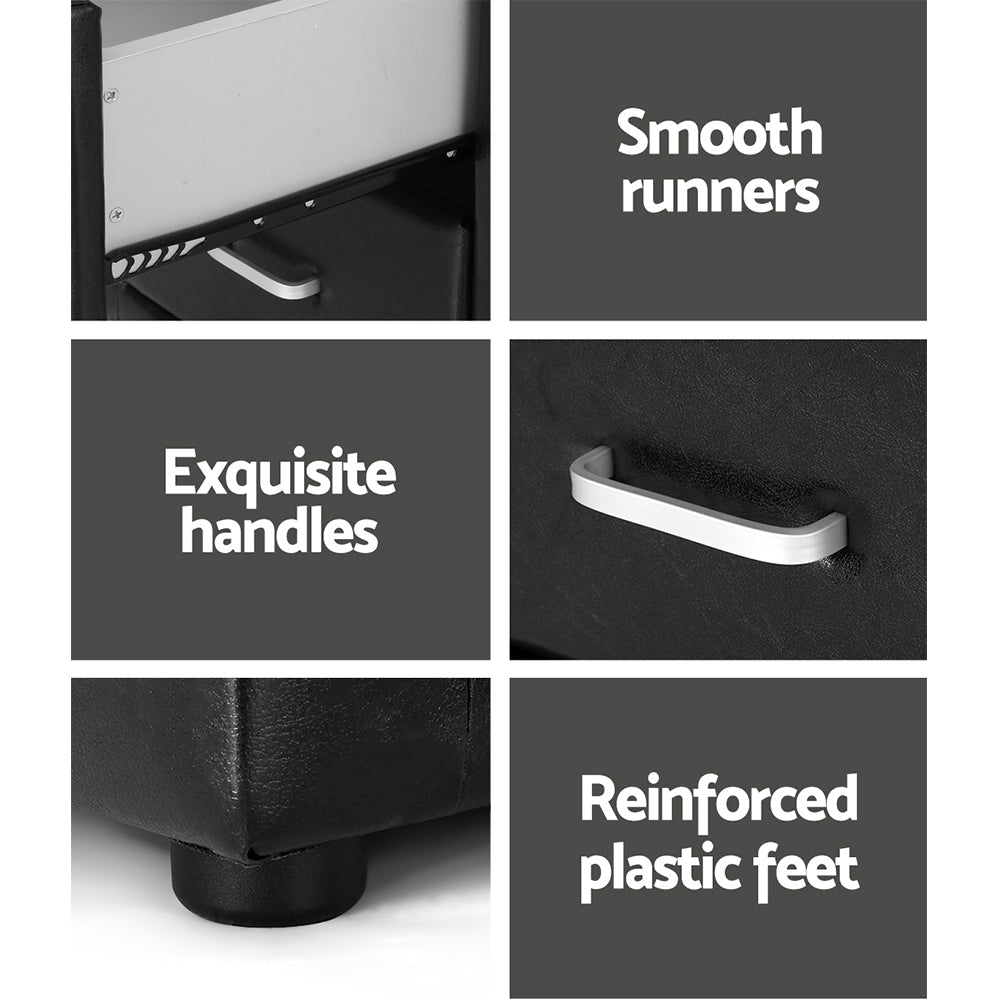 PVC Leather Bedside Table - Black - Bedzy Australia