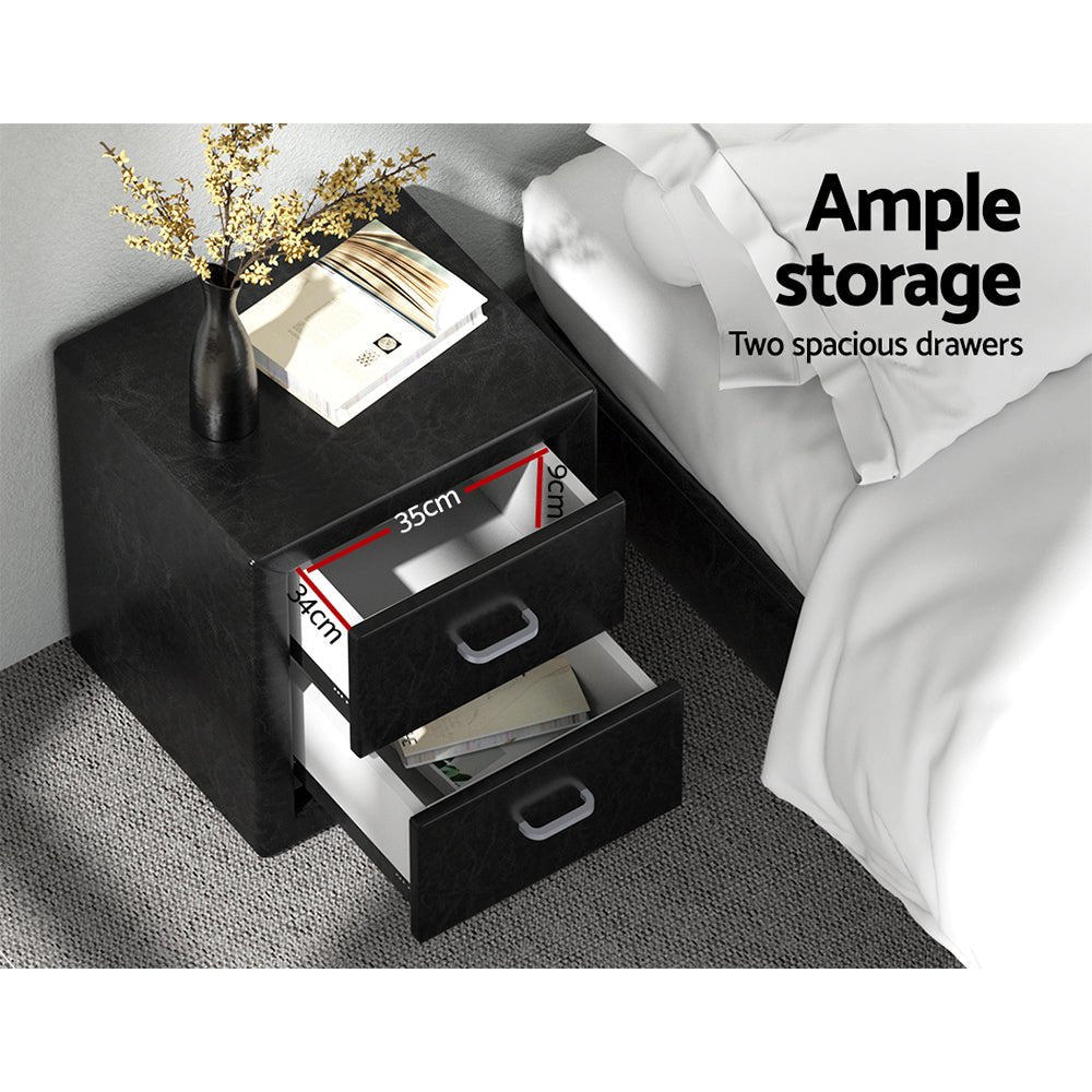 PVC Leather Bedside Table - Black - Bedzy Australia