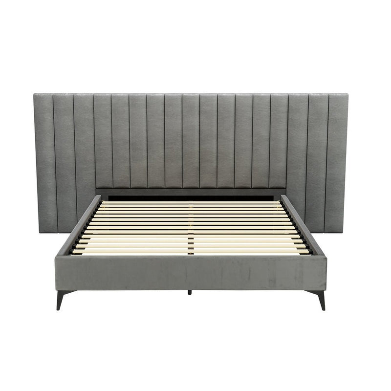 Queen Package | Burnett Bed Frame With Oversized Headboard Grey & Bonita Euro Top Mattress (Medium Firm) - Baby & Kids > Kid's Furniture > Kid's Beds & Bed Frames - Bedzy Australia