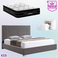 Queen Premium Package | Bedzy Signature Hillsdale Bed Frame Grey, Luna Series Euro Top Mattress (Medium Firm) & Bamboo Mattress Topper!