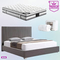Queen Premium Package | Bedzy Signature Hillsdale Bed Frame Grey, Plush Premium Euro Top Pocket Spring Mattress (Medium Firm) & Bamboo Mattress Topper!