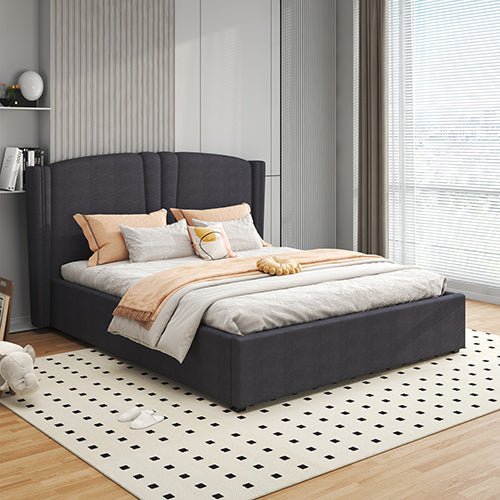 Roman Bed Frame Double Size Black Velvet Fabric with Gas Lift plywood metal structure - Furniture > Bedroom > Beds & Bed Frames - Bedzy Australia