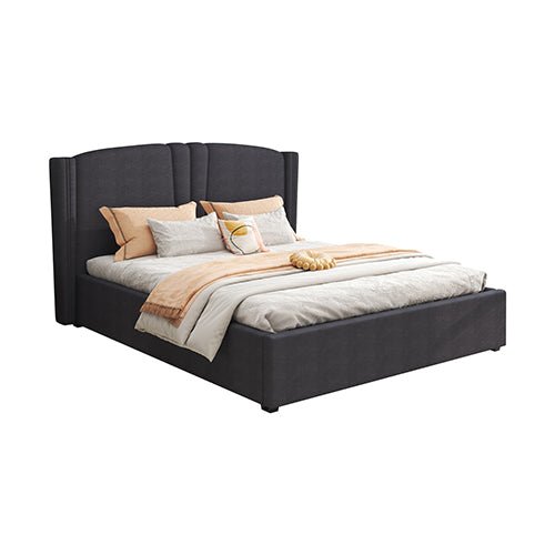 Roman Bed Frame Queen Size Black Velvet Fabric with Gas Lift plywood metal structure - Furniture > Bedroom > Beds & Bed Frames - Bedzy Australia