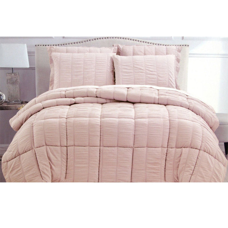 Seersucker Comforter Set Queen Light Pink - Home & Garden > Bedding - Bedzy Australia