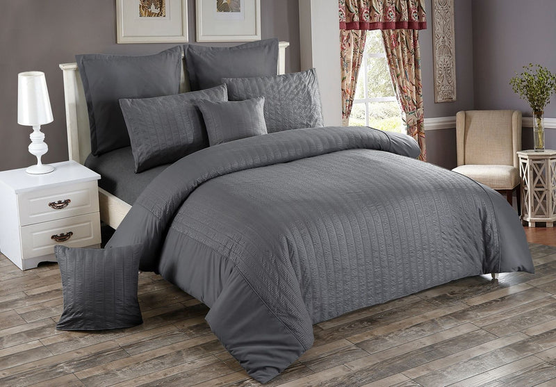 Seersucker Double Size Charcoal Duvet Quilt Cover Set - Home & Garden > Bedding - Bedzy Australia