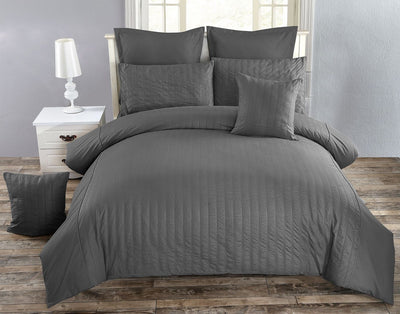 Seersucker Double Size Charcoal Duvet Quilt Cover Set - Home & Garden > Bedding - Bedzy Australia