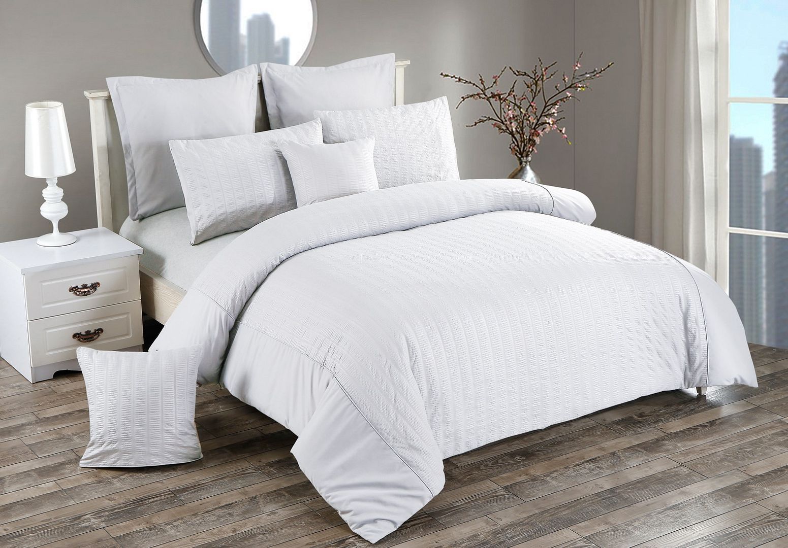 Seersucker King Size White Duvet Quilt Cover Set - Home & Garden > Bedding - Bedzy Australia