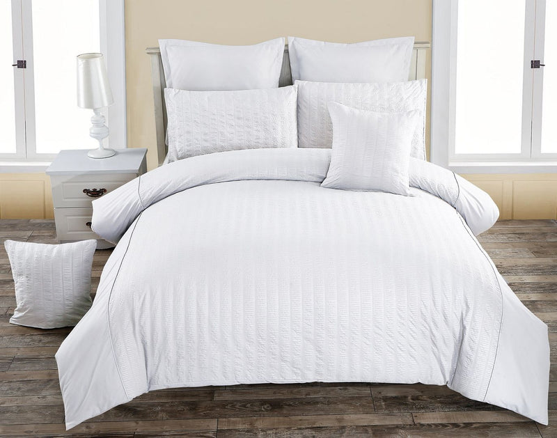 Seersucker King Size White Duvet Quilt Cover Set - Home & Garden > Bedding - Bedzy Australia