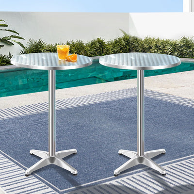 Set of 2 Outdoor Bar Table Aluminium Round 70/110CM - Furniture > Outdoor - Bedzy Australia