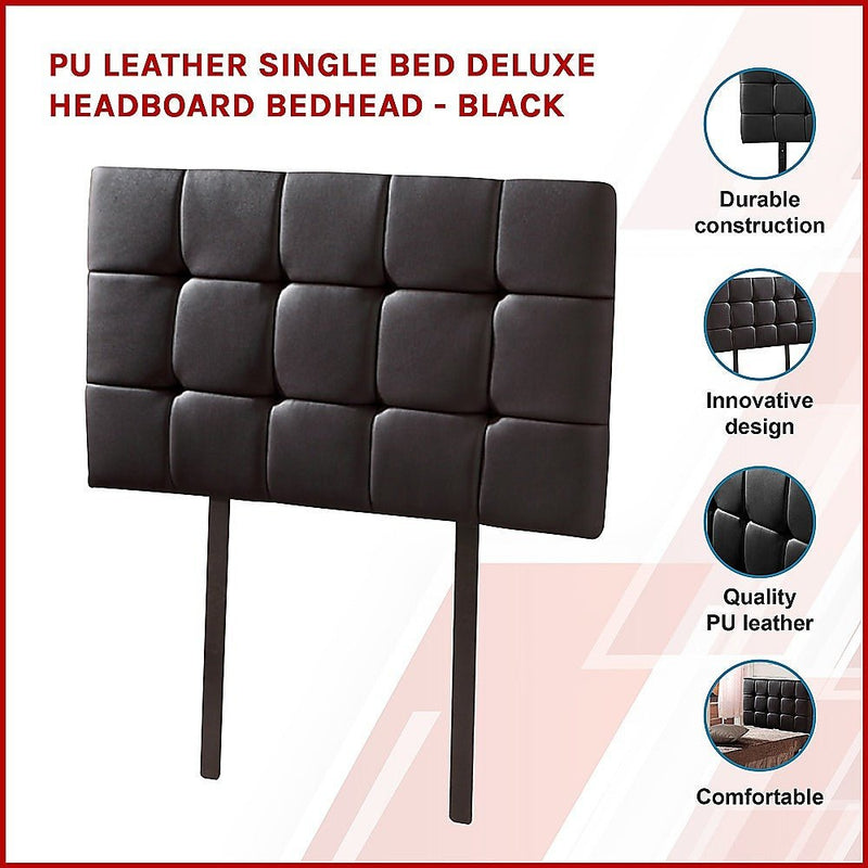 Single Size | Deluxe Headboard Bedhead (Black) - Bedzy Australia