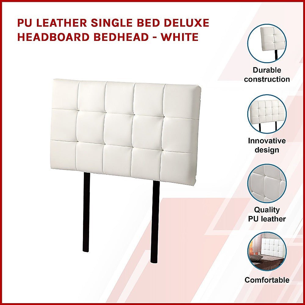 Single Size | Deluxe Headboard Bedhead (White) - Bedzy Australia