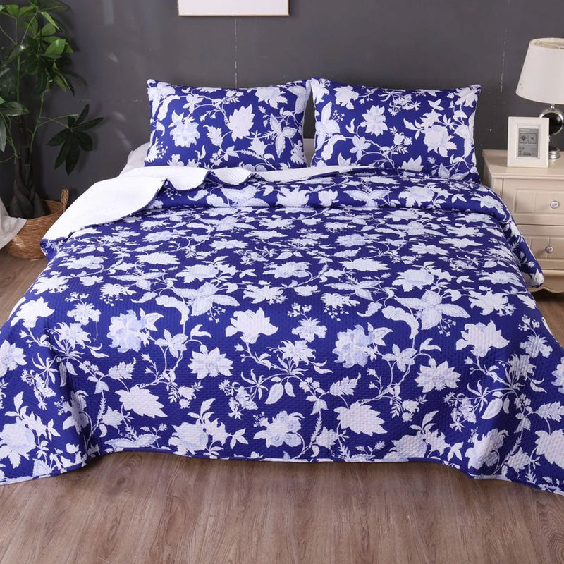 Spring Blue 3 Pcs Bamboo Blend Ultrosonic Reversible Comforter Set King - Home & Garden > Bathroom Accessories - Bedzy Australia