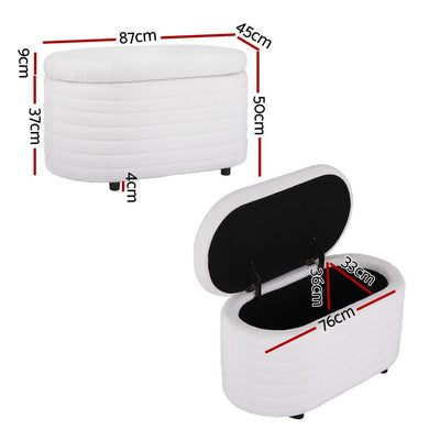 Storage Ottoman Blanket Box 87cm Boucle Fabric Oval - Furniture > Living Room - Bedzy Australia