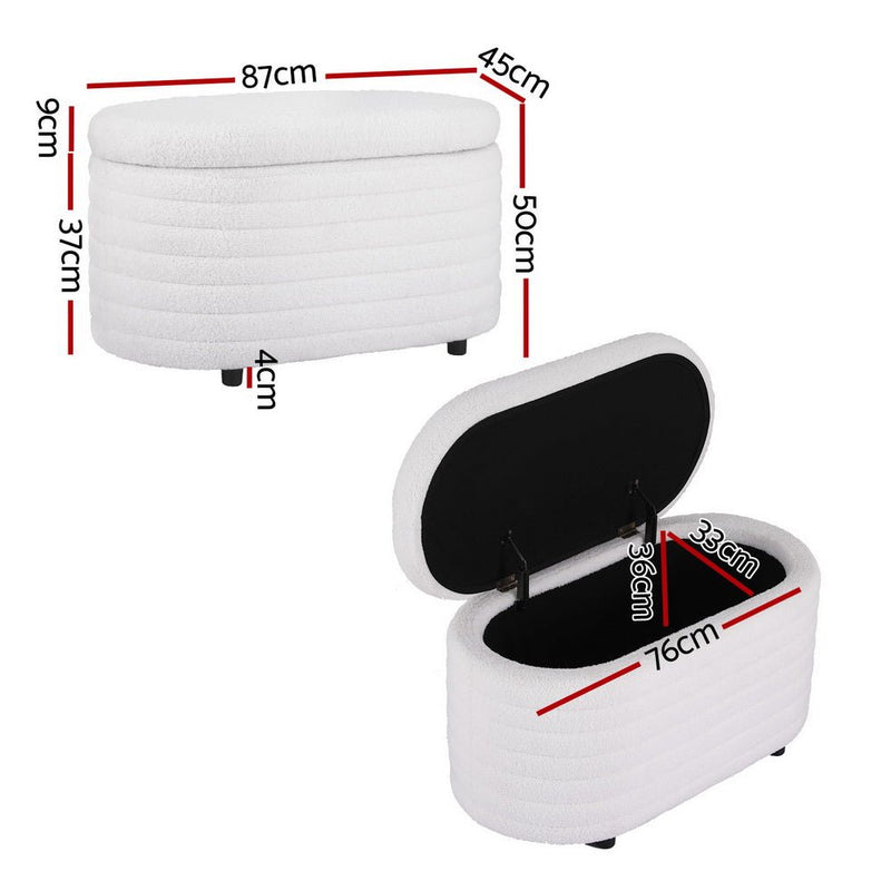Storage Ottoman Blanket Box 87cm Boucle Fabric Oval - Furniture > Living Room - Bedzy Australia