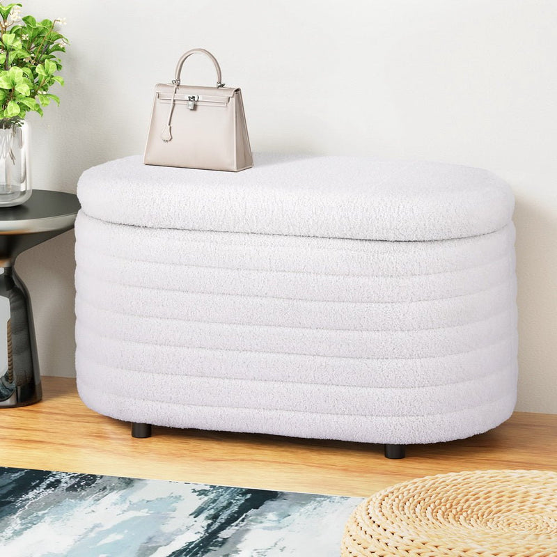 Storage Ottoman Blanket Box 87cm Boucle Fabric Oval - Furniture > Living Room - Bedzy Australia