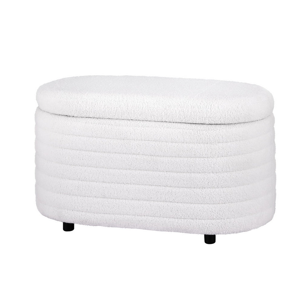Storage Ottoman Blanket Box 87cm Boucle Fabric Oval - Furniture > Living Room - Bedzy Australia