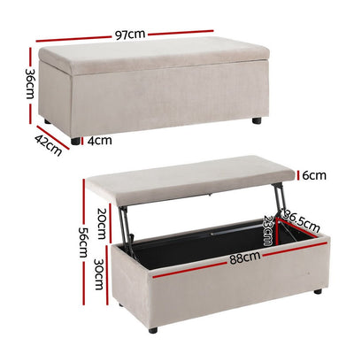 Storage Ottoman Blanket Box Table 97cm Velvet Taupe - Furniture > Living Room - Bedzy Australia