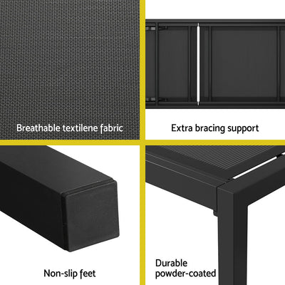 Sun Lounge Outdoor Lounger Aluminium Folding Beach Chair Wheels Black - Furniture > Outdoor - Bedzy Australia