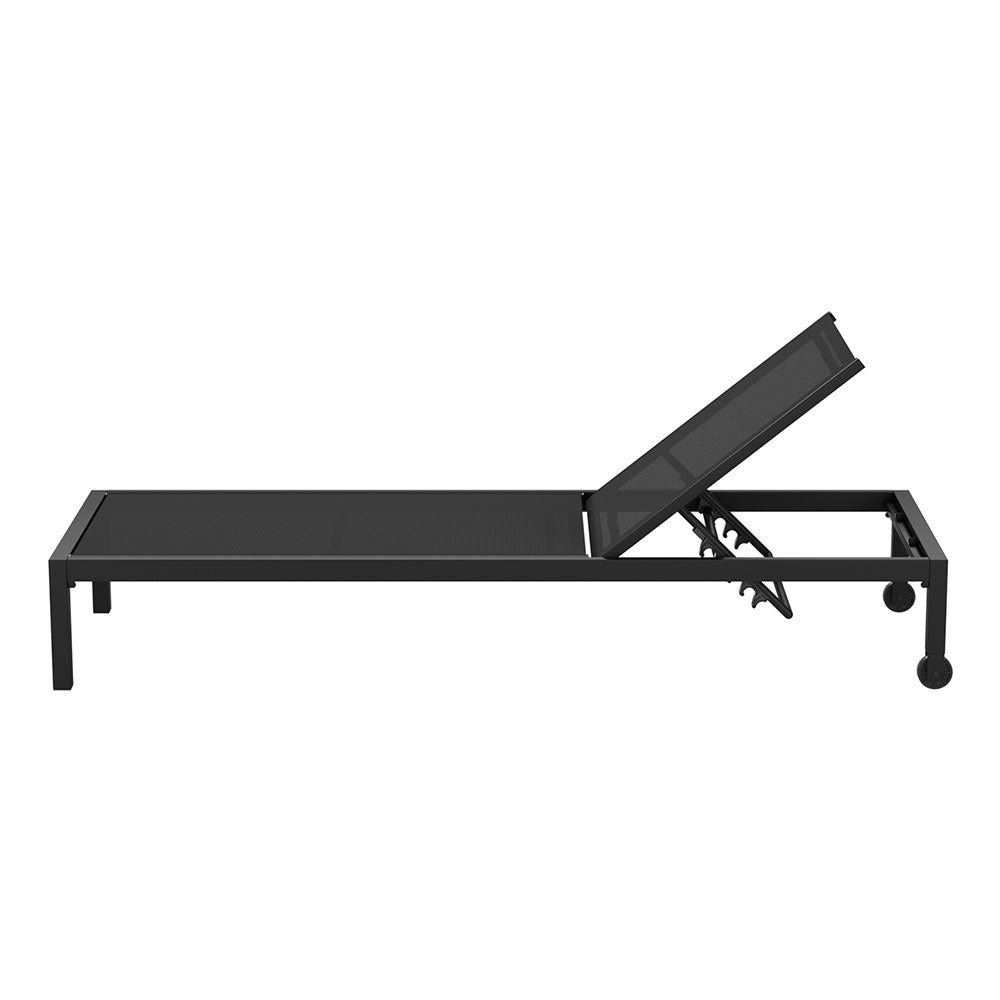 Sun Lounge Outdoor Lounger Aluminium Folding Beach Chair Wheels Black - Furniture > Outdoor - Bedzy Australia
