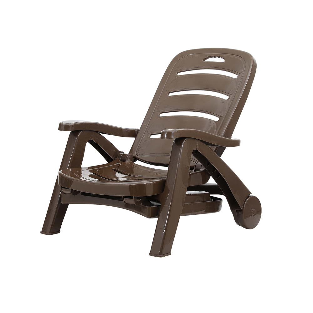 Sun Lounger Folding Lounge Chair Wheels Patio Outdoor Furniture Brown - Furniture > Outdoor - Bedzy Australia