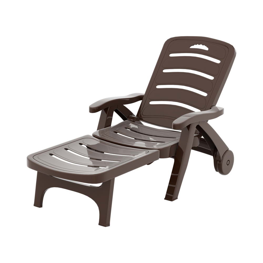 Sun Lounger Folding Lounge Chair Wheels Patio Outdoor Furniture Brown - Furniture > Outdoor - Bedzy Australia