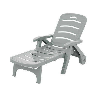 Sun Lounger Folding Lounge Chair Wheels Patio Outdoor Furniture Grey - Furniture > Outdoor - Bedzy Australia