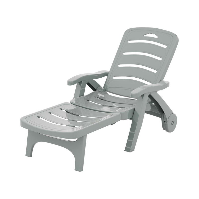 Sun Lounger Folding Lounge Chair Wheels Patio Outdoor Furniture Grey - Furniture > Outdoor - Bedzy Australia