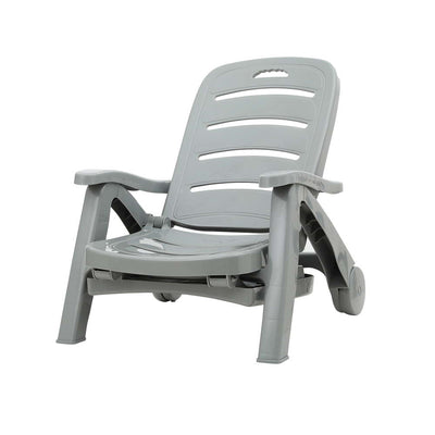 Sun Lounger Folding Lounge Chair Wheels Patio Outdoor Furniture Grey - Furniture > Outdoor - Bedzy Australia