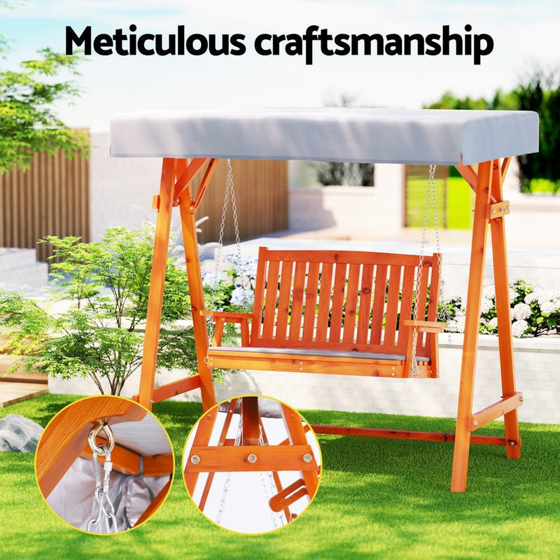 Swing Chair Wooden Garden Bench Canopy 2 Seater Outdoor Furniture - Furniture > Outdoor - Bedzy Australia
