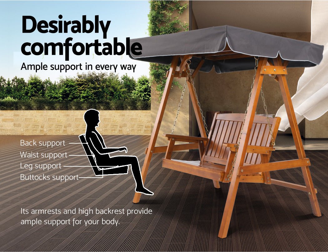 Swing Chair Wooden Garden Bench Canopy 2 Seater Outdoor Furniture - Furniture > Outdoor - Bedzy Australia