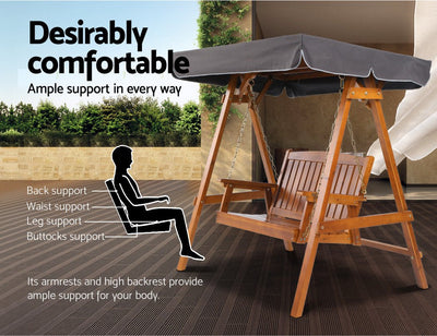 Swing Chair Wooden Garden Bench Canopy 2 Seater Outdoor Furniture - Furniture > Outdoor - Bedzy Australia