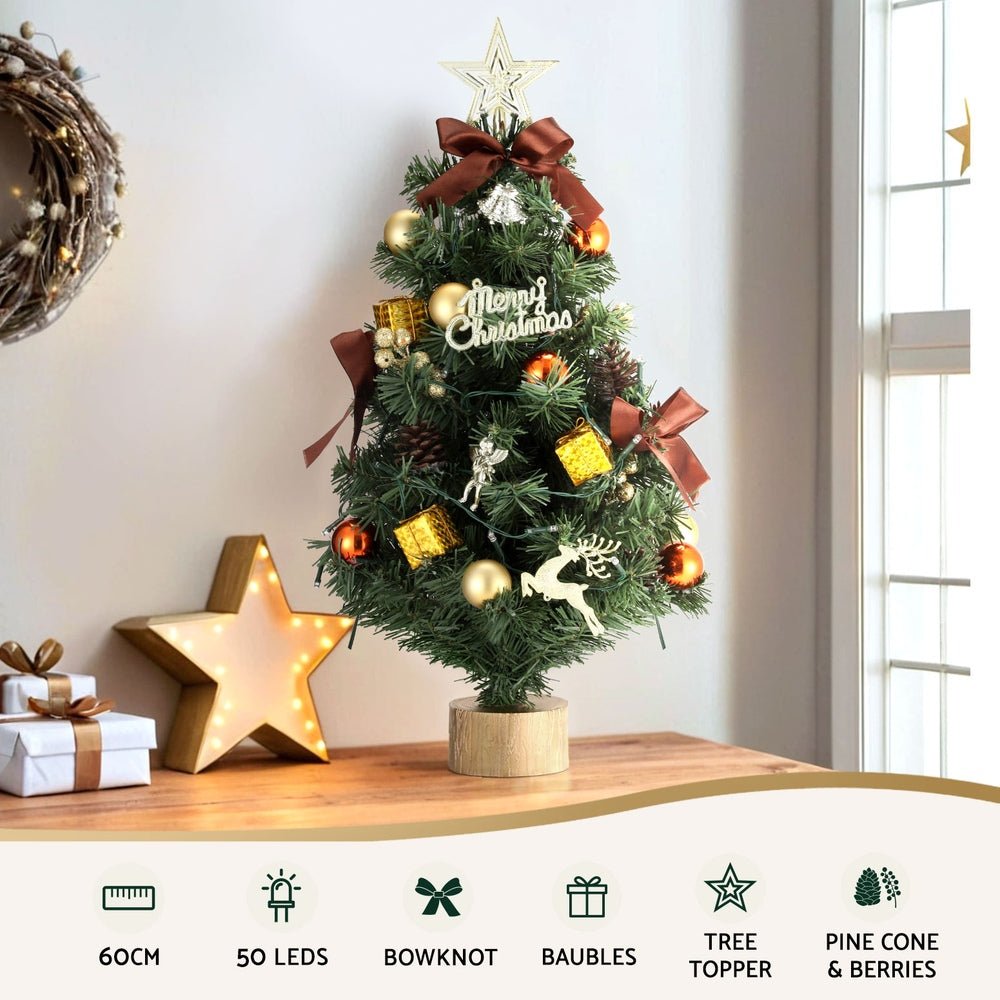 Tabletop Christmas Tree 60CM LED Xmas Tree Tree Topper Ornaments - Occasions > Christmas > Christmas Trees - Bedzy Australia
