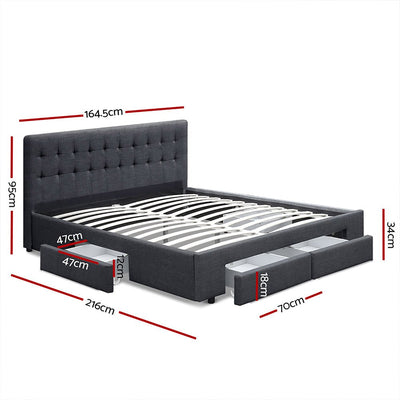 Trinity Queen Bed Frame With Storage Drawers Charcoal - Bedzy Australia