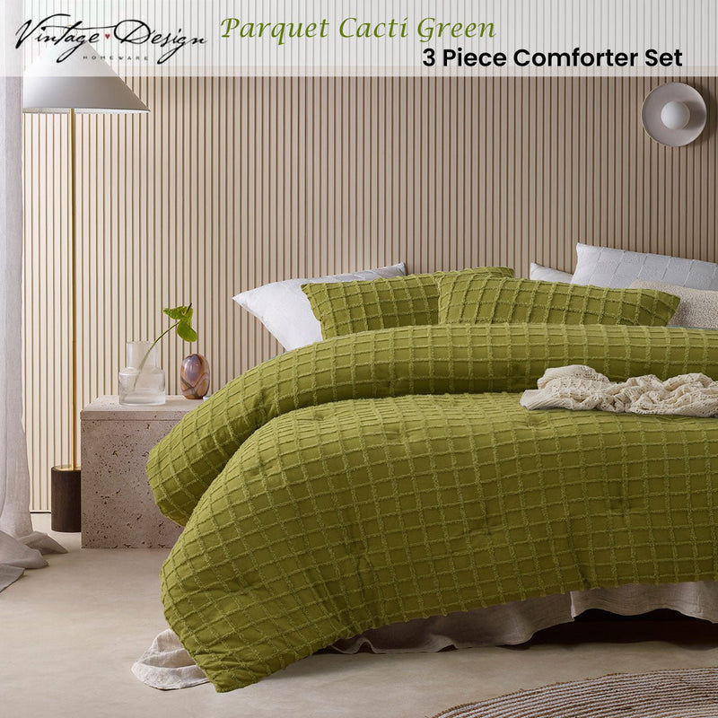 Vintage Design Homewares Parquet Cacti Green Comforter Set King - Home & Garden > Bedding > Quilts & Duvets - Bedzy Australia
