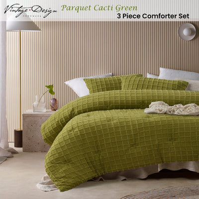 Vintage Design Homewares Parquet Cacti Green Comforter Set Queen - Home & Garden > Bedding > Quilts & Duvets - Bedzy Australia