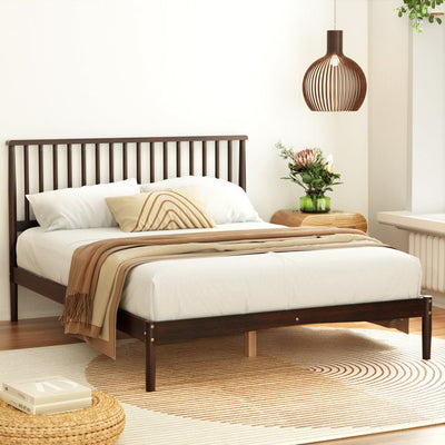 Double Package | Vise Solid Pinewood Bed Frame Walnut & Bonita Pillow Top Mattress (Medium Firm) in modern bedroom setting