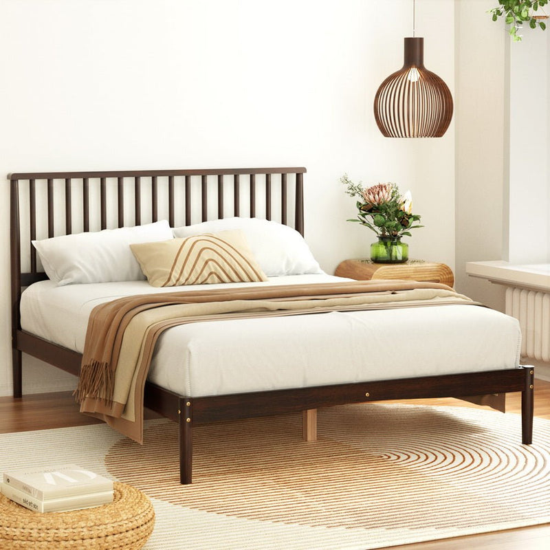 Double Package | Vise Solid Pinewood Bed Frame Walnut & Bonita Pillow Top Mattress (Medium Firm) in modern bedroom setting