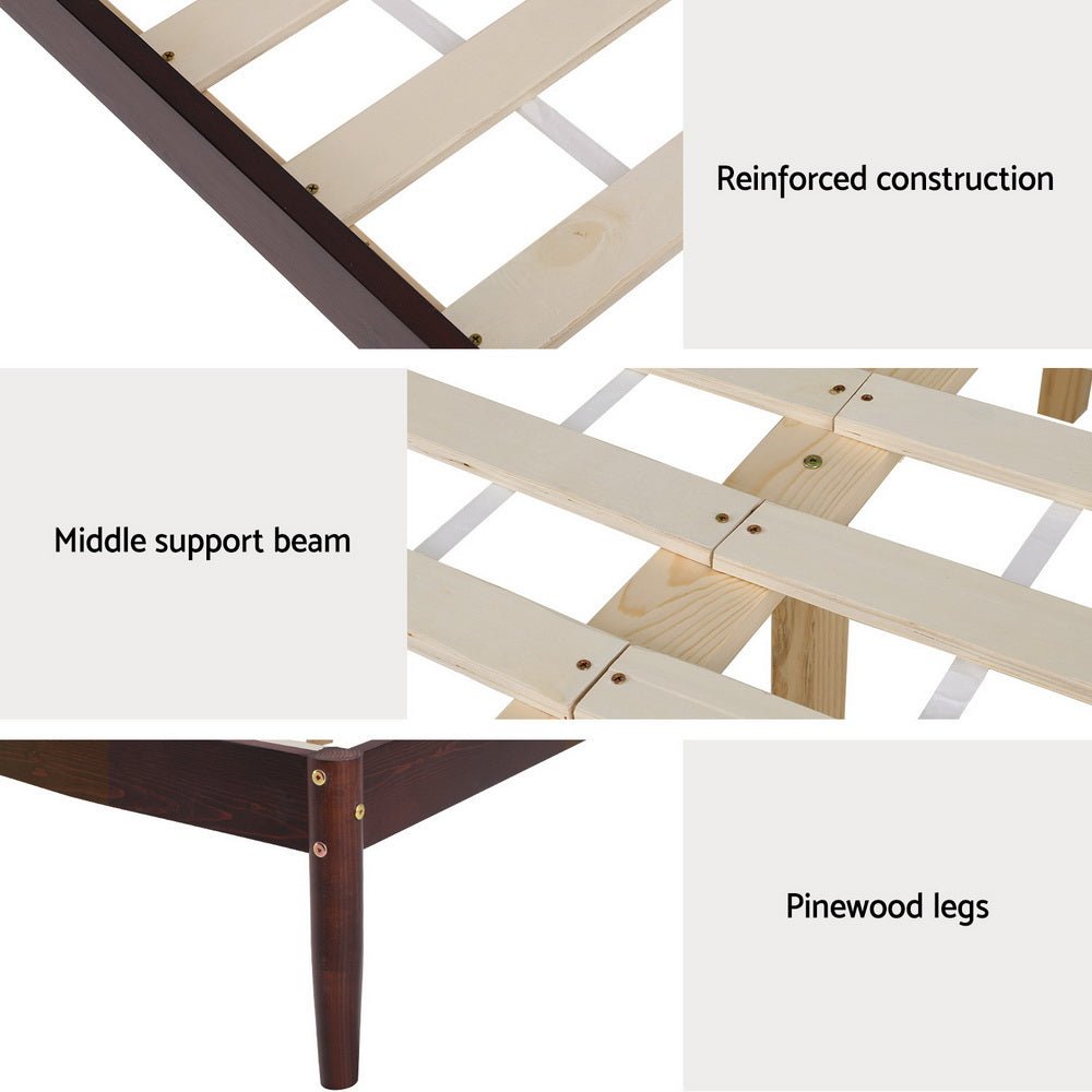 Double Package | Vise Solid Pinewood Bed Frame Walnut & Bonita Pillow Top Mattress (Medium Firm)
